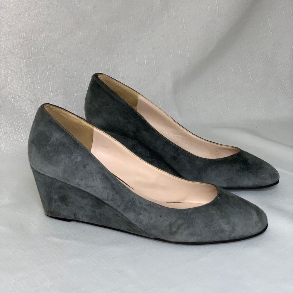 NINE WEST Wedge Shoes Womens 9 Gray NWISPY Leather Suede Pump Round Toe Business